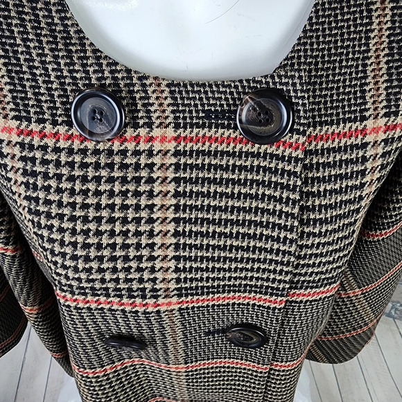 Halogen x Atlantic Pacific Glen Plaid Pea Coat Bell Sleeve Tan/Black Size Medium - Picture 5 of 15
